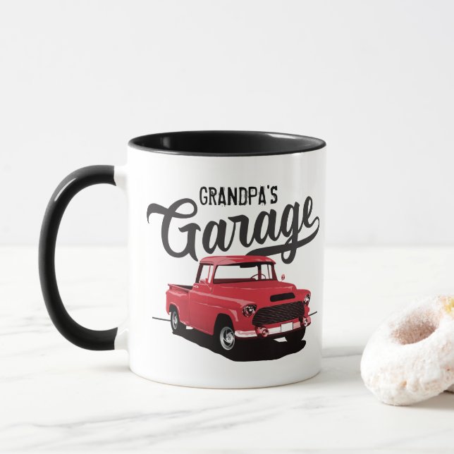 Red Vintage Truck Custom Coffee Mug (With Donut)