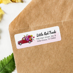 Red Vintage Truck & Flowers Cute Return Address