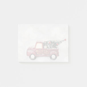 red vintage truck on a grey bokeh background post-it notes