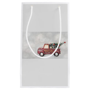 red vintage truck on a grey bokeh background small gift bag