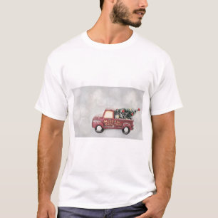 red vintage truck on a grey bokeh background T-Shirt
