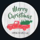 Red Vintage Truck Rustic Christmas Sticker<br><div class="desc">Add a vintage, rustic touch to your Christmas correspondence this year with this coordinating Vintage Red Truck - carrying a freshly cut Christmas Tree on a rustic white farmhouse style white wood background. Easily personalize with your your name, family name, or business name. Add a festive touch to any correspondence...</div>