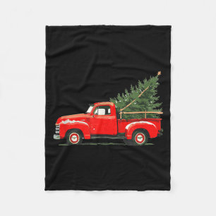 Red Vintage Truck With Tree Retro Christmas Style Fleece Blanket