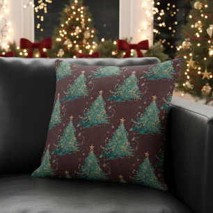 Red Vintage Victorian Christmas Tree Pattern Cushion