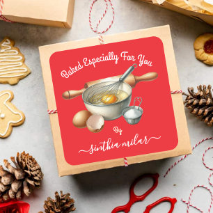 Red Vintage Watercolor Baked by YOU Gift Tags
