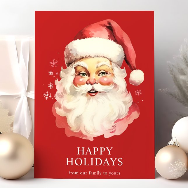 Red Vintage Watercolor Santa Claus Christmas Holiday Card (Creator Uploaded)