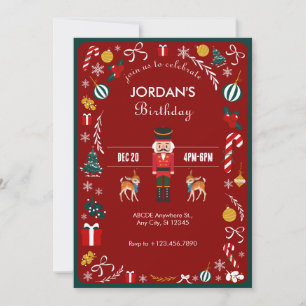 Red Vintage Winter Nutcracker Christmas birthday Invitation