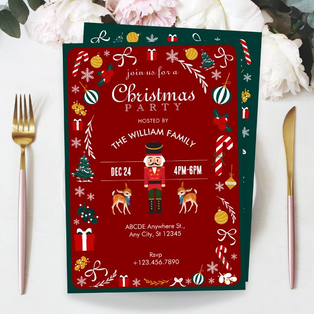 Red Vintage Winter Nutcracker Christmas party Invitation (Creator Uploaded)