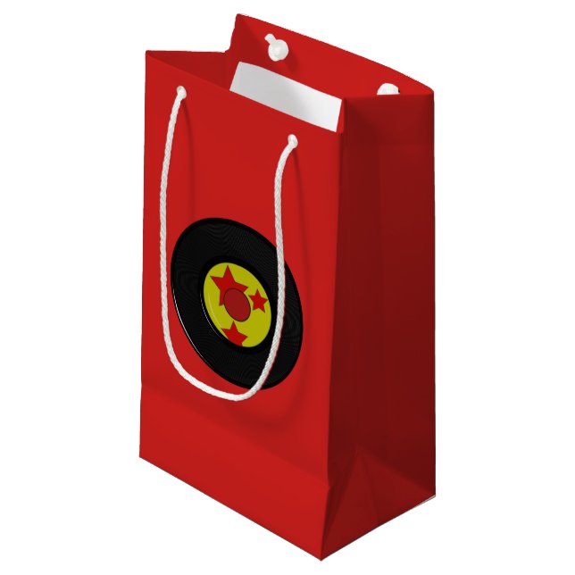 Red Vinyl Record. Small Gift Bag (Front Angled)