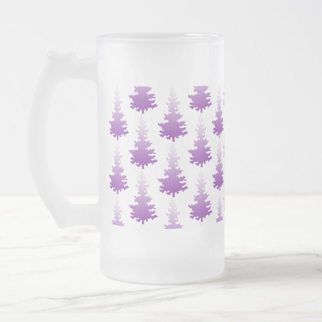 Red-Violet Evergreen Christmas Tree Frosted Glass Beer Mug (Left)