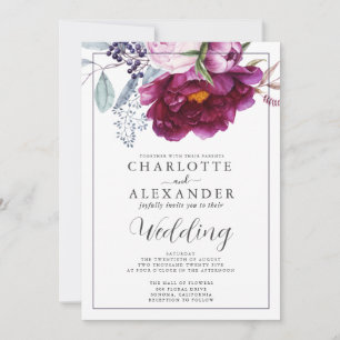 Red Violet Floral Botanical Wedding Invitations