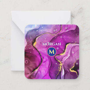 Red-Violet & Gold Liquid Ink, Monogram & Name Card