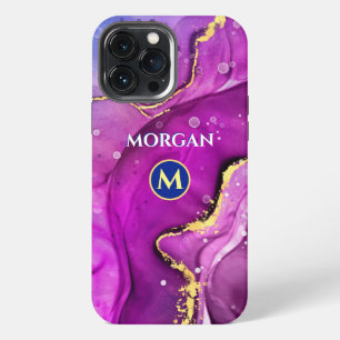 Red-Violet & Gold Liquid Ink, Monogram & Name iPhone 13 Pro Max Case