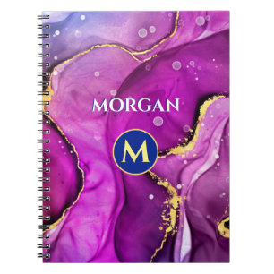 Red-Violet & Gold Liquid Ink, Monogram & Name Notebook
