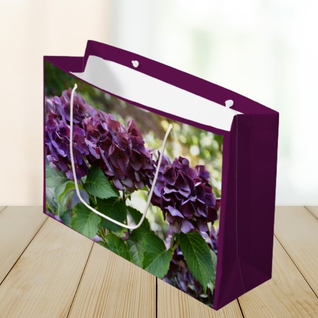 Red Violet Hydrangea Blooms Floral Large Gift Bag (In Situ)