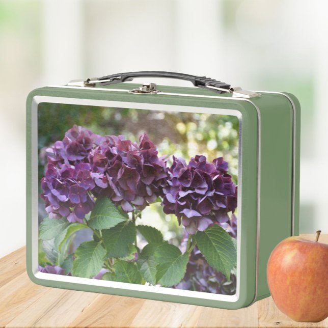 Red Violet Hydrangea Blooms Floral Metal Lunch Box (In Situ Apple)