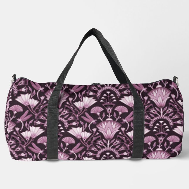 Red-violet Lotus motif pattern Duffle Bag (Front)