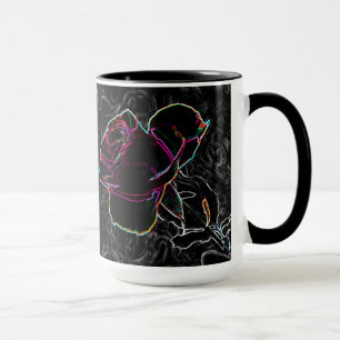 Red & Violet Neon Roses Hidden Owl on Black  Mug