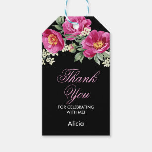 Red Violet Peony Floral Greenery Black Thank You Gift Tags