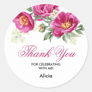 Red Violet Peony Floral Greenery Thank You Sticker