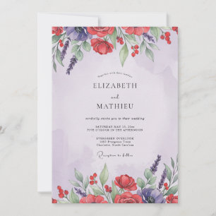 Red Violet Poppy Wedding Invitation