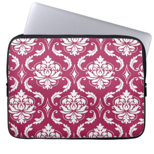 Red-Violet White Classic Damask Pattern Laptop Sleeve