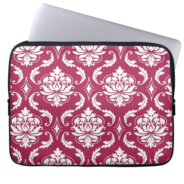 Red-Violet White Classic Damask Pattern Laptop Sleeve (Front)