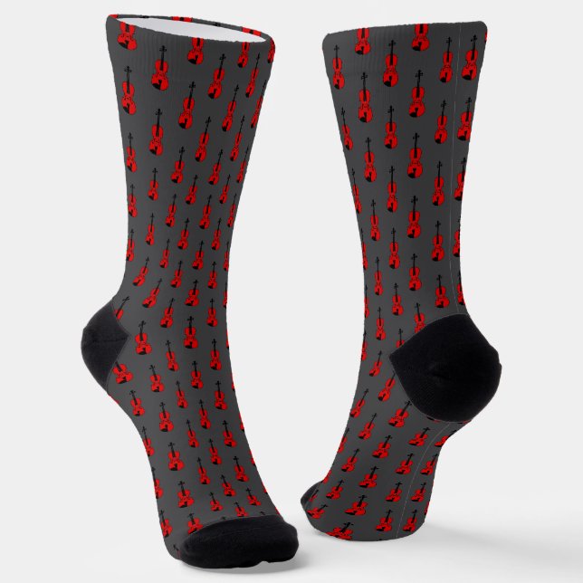 Red Violin Pattern Socks (Angled)