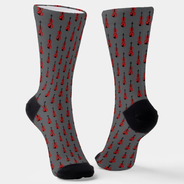 Red Violin Pattern Socks (Angled)