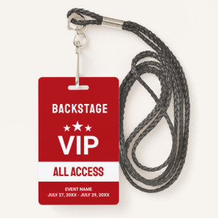 Red VIP Backstage All Access Pass ID Badge