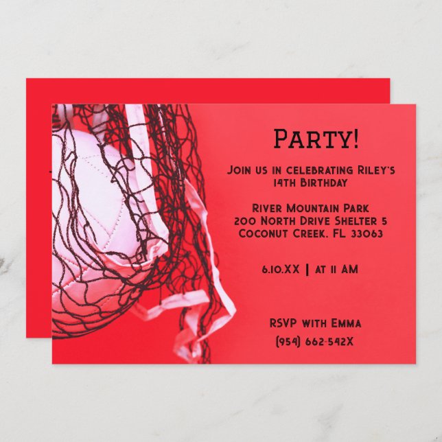 Red Volleyball Birthday  Invitation (Front/Back)