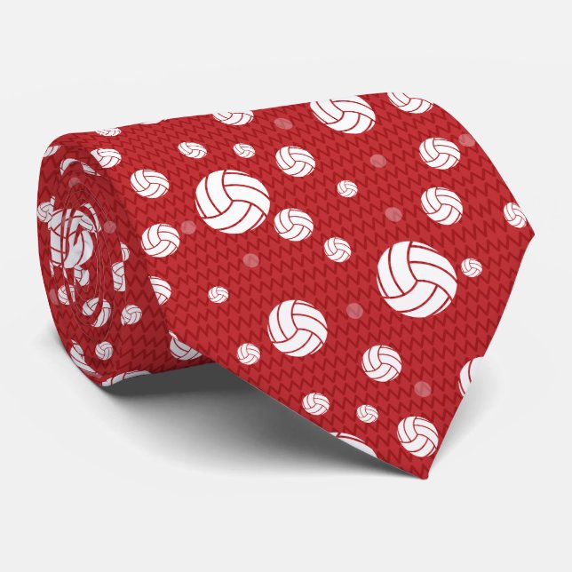 Red Volleyball Chevron Patterned Tie (Rolled)