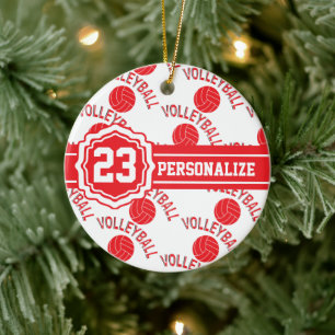 Red Volleyball DIY Name and Number Ceramic Tree Decoration