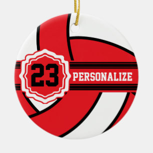 Red Volleyball DIY Name & Number Ceramic Tree Decoration