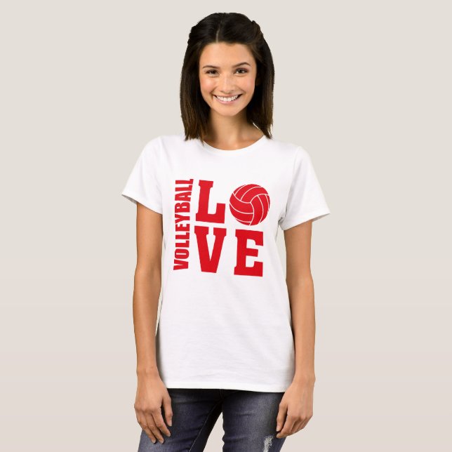 Red Volleyball Love, Volleyball T-Shirt (Front Full)