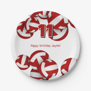 red volleyballs girls boys birthday party paper plate