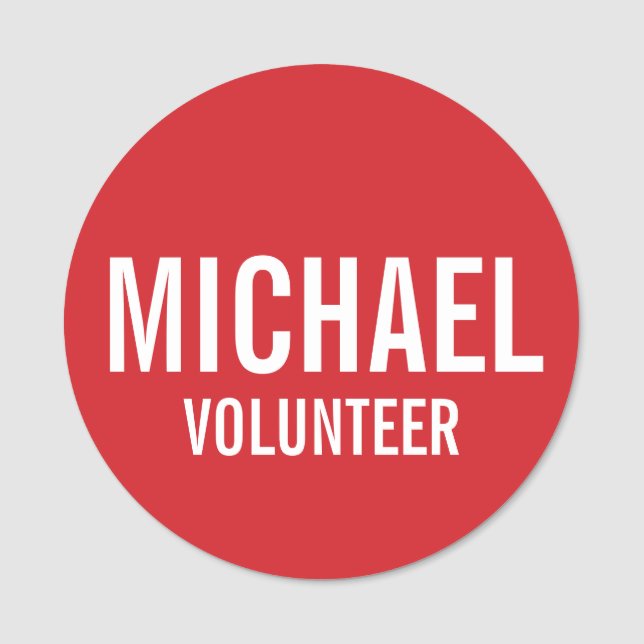 Red Volunteer Badge with Custom Name (Front)