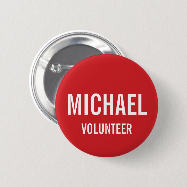 Red Volunteer Badge with Custom Name (Front & Back)