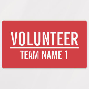 Red Volunteer Badge with Custom Team Name