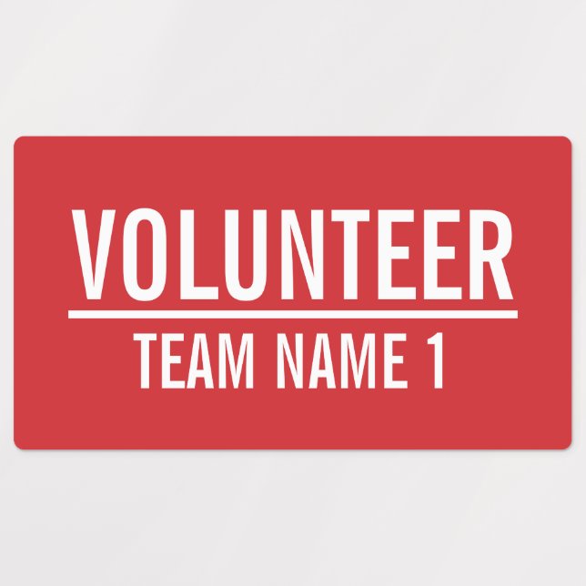 Red Volunteer Badge with Custom Team Name (Design 1)