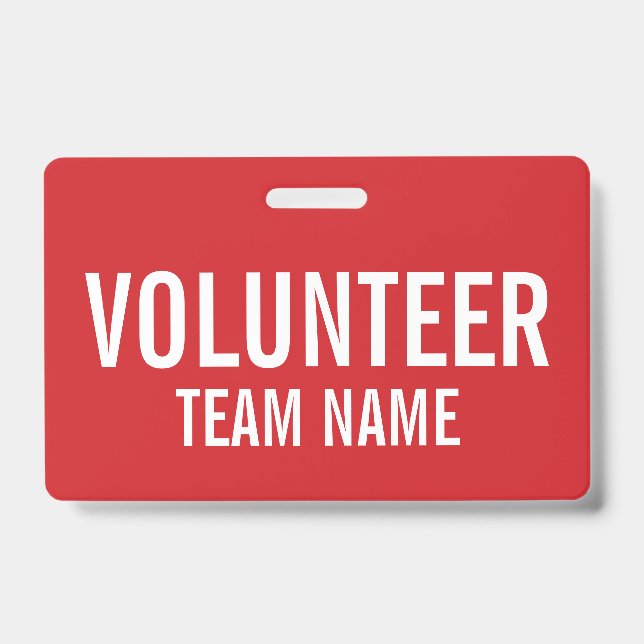 Red Volunteer Badge with Custom Team Name ID Badge (Front)