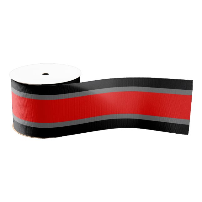 Red w/ Black and Grey Strip Ribbon Grosgrain Ribbon (Spool)