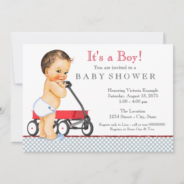 Red Wagon Baby Shower Invitation (Front)