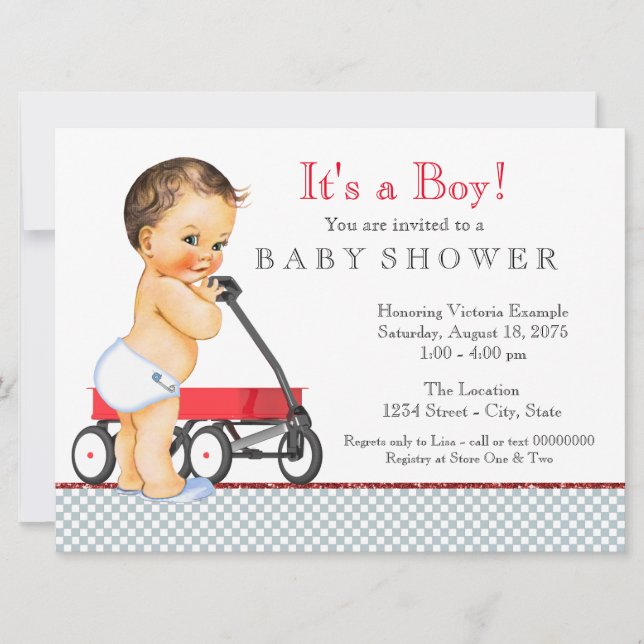Red Wagon Baby Shower Invitation (Front)