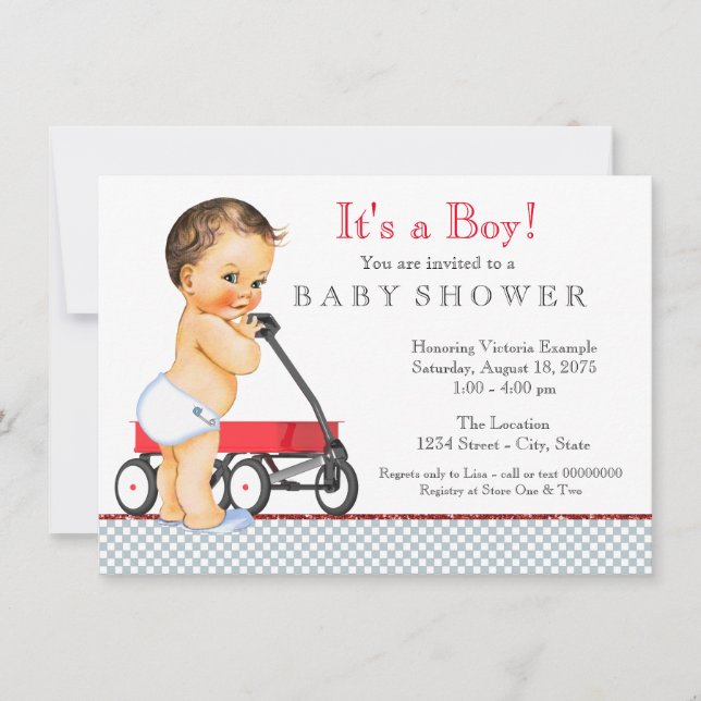 Red Wagon Baby Shower Invitation (Front)