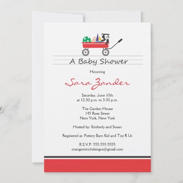 Red Wagon Baby Shower Invitation (Front)