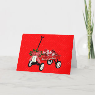 Red Wagon Presents Bow Merry Christmas Name Christ Card