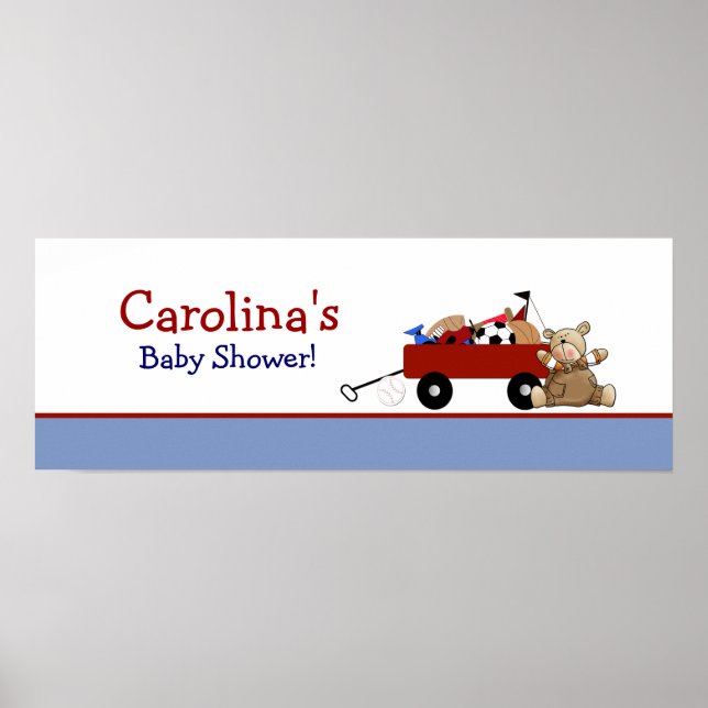 Red Wagon Teddy Bear Personalised Banner Poster (Front)