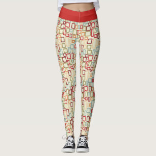 Red Waist Band with Pattern of Squares >Leggings Leggings