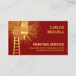 Red Wall Gold Paint Splatter Painting Business Card
